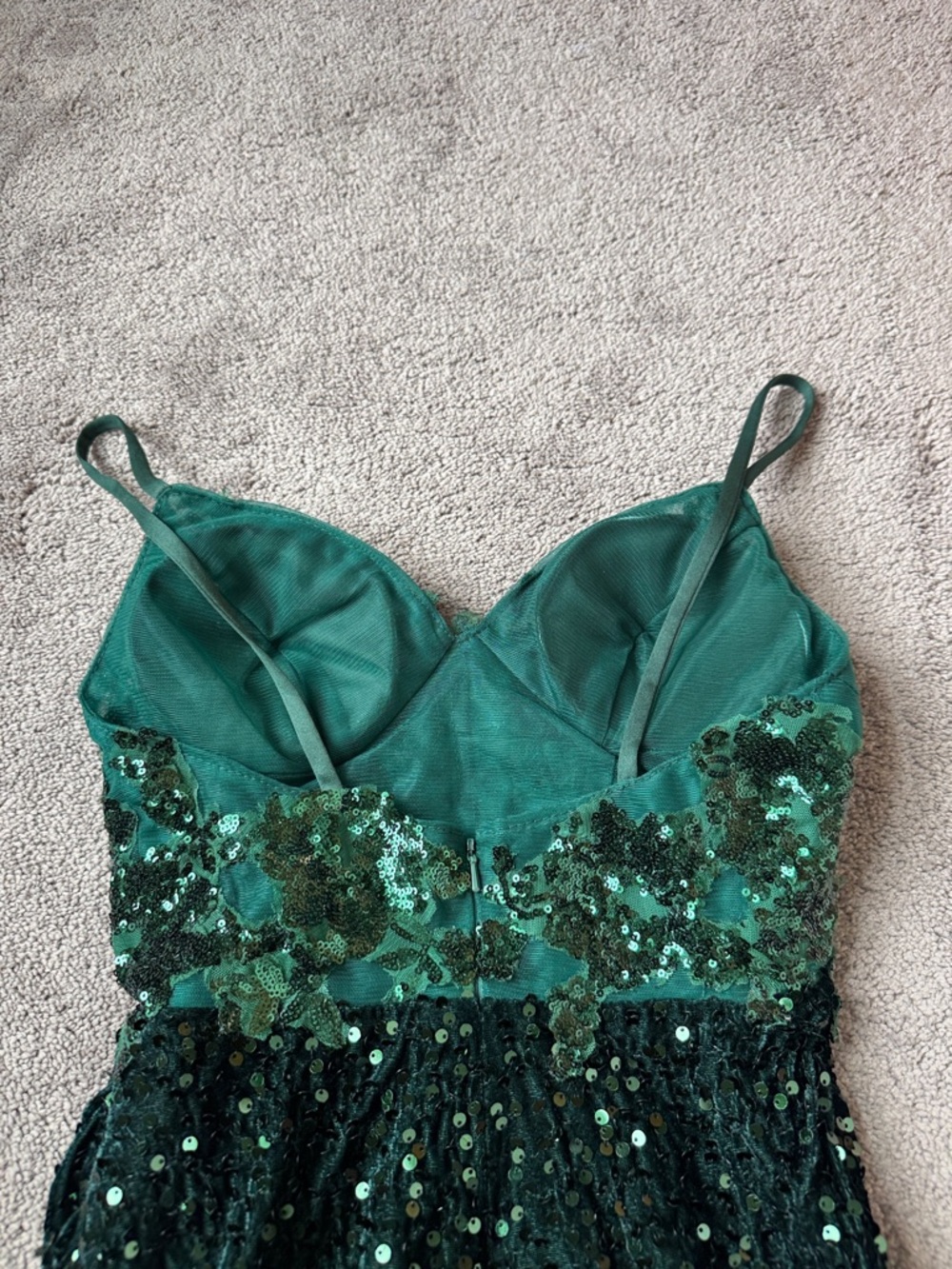 QUANJINR Sequin Mini Dress Green Black Ombre Spaghetti Strap Bodycon SIZE 2 - Picture 5 of 6